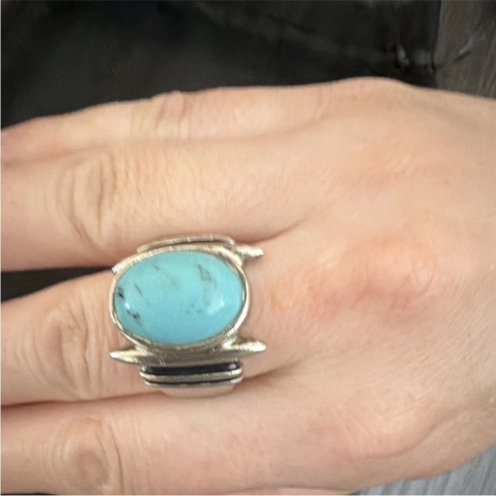 Turquoise Oval Stone Silver Ring - Women's Jewelry